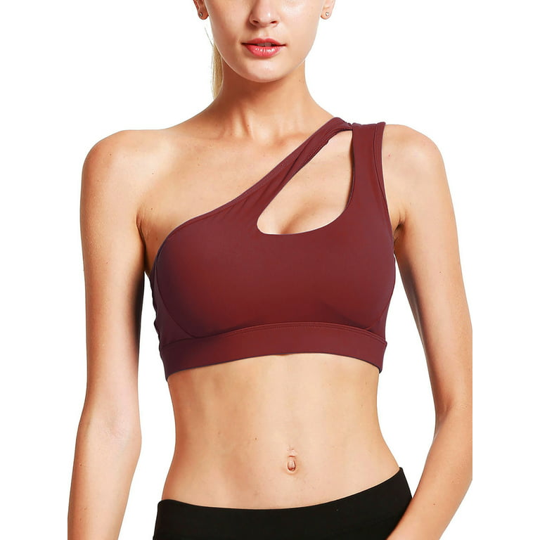 FANNYC Women's One Shoulder Sports Bras Removable Pads One Strap