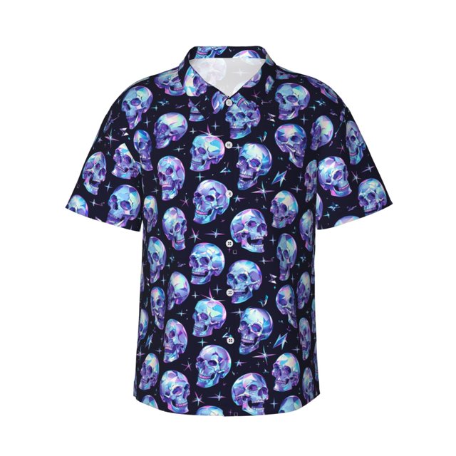 Balery crystal Skull Camisas hawaianas de manga corta para hombre, camisas playeras de corte holgado, camisas de vacaciones con botones,XX-Large