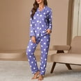 thumbnail image 5 of Women's Polka Dot Pajama Set Long Sleeve Button-Down Shirt & Pants 2-Piece Loungewear Stylish Home Sleepwear, 5 of 6