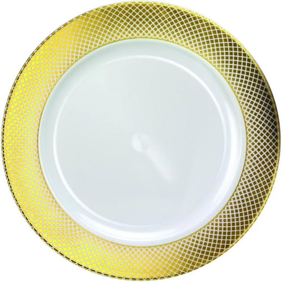 EcoQuality 12 Inch Gold Charger Plate – Elegant, Disposable, Decorative Round Plastic Charger for Dinner Parties, Weddings, Events, & Holidays – Durable, & Disposable Table Setting for Plates (10)