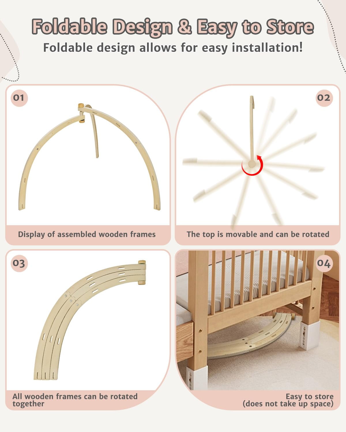 PRVAETU Wooden Baby Gym Play Mat, Foldable Tummy Time Playmat W/ 7 Detachable Toys for Infant Newborn Toddler Motor Skills Sensory Development,Green