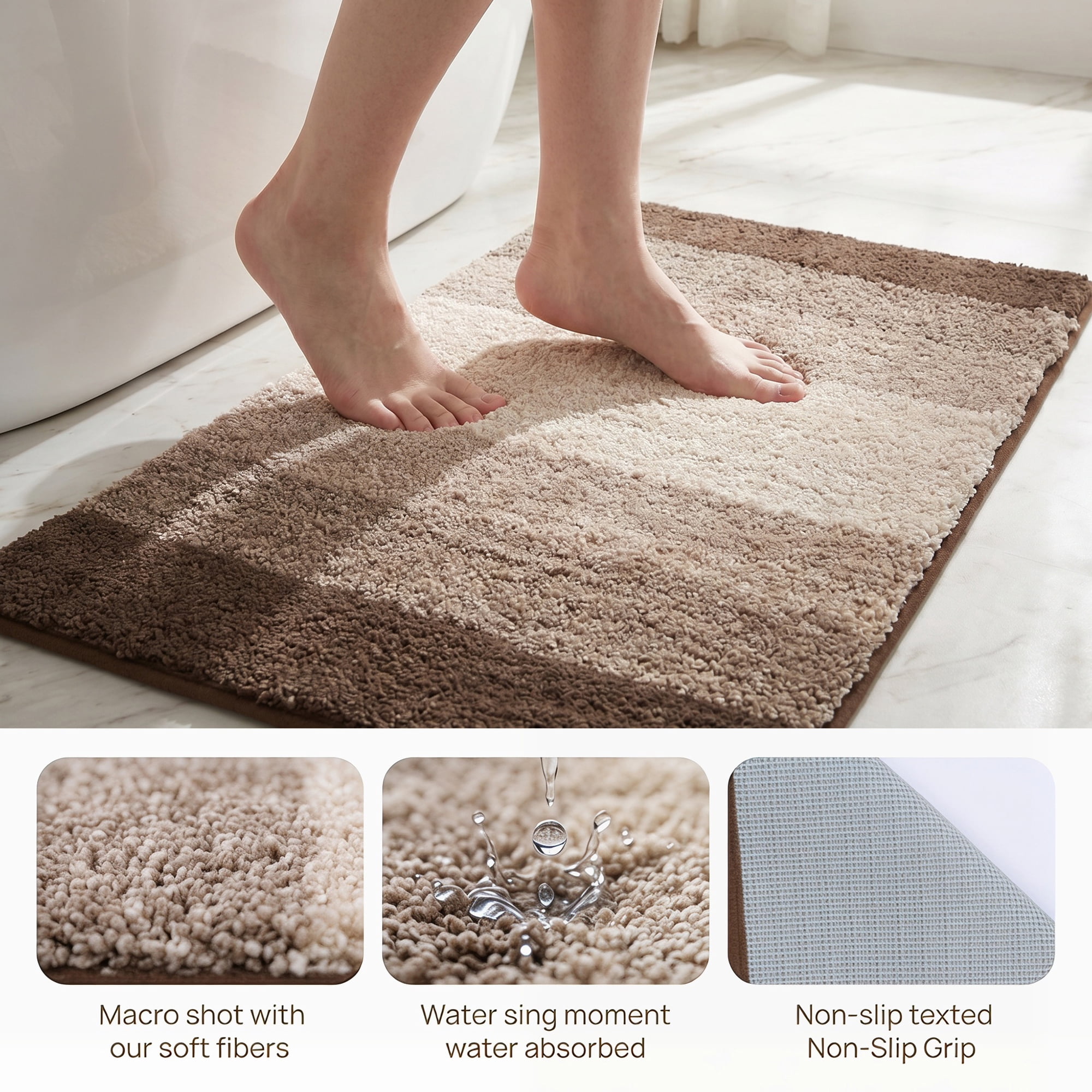 Unique Bargains Soft Absorbent Plush Non-Slip Machine Washable Bath Mat Brown 32" x 20"