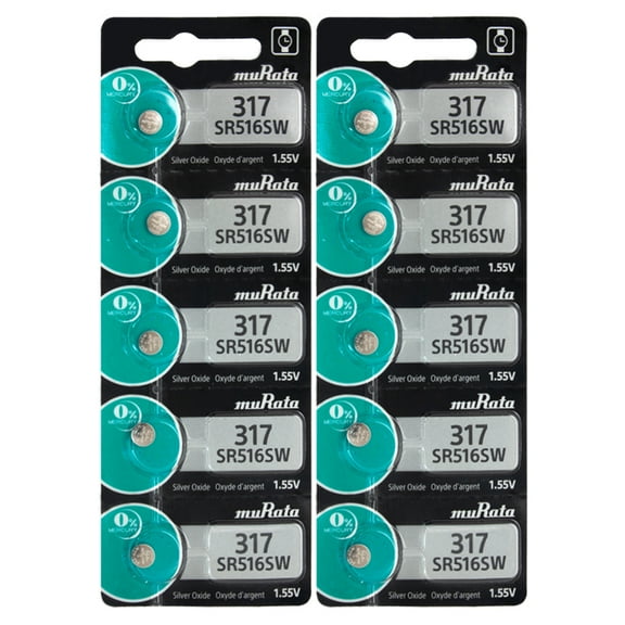 Murata 317 (SR516SW) 1.55V Silver Oxide Watch Battery (10 Pack)