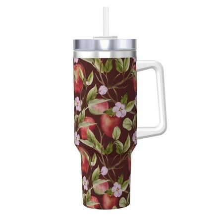 

Cauagu Leaf And Fruit Print Stainless Steel Vacuum Insulated Tumbler 40oz Water Bottle with Handle & Flip Straw Reusable Travel Coffee Mug for Women & Men