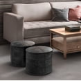 thumbnail image 2 of Trent Home Boho Round Pouf in Distressed Black Genuine Leather, 2 of 9