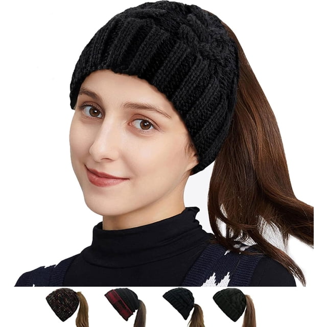 GFDYREE Tuque pour Queue de Cheval pour Femmes avec Bouton pour Masque, Tuque Chignon Haute et Décoiffée avec Trou pour Queue de Cheval