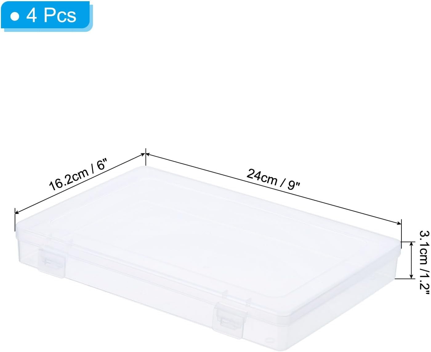 ABCISI 9x6x1.2inch Clear Storage Box with Hinged Lid, 6 Pack Small Storage Box, Plastic Stackable Rectangle Organizer Container for Beads Jewelry Small Items Art Craft Projects