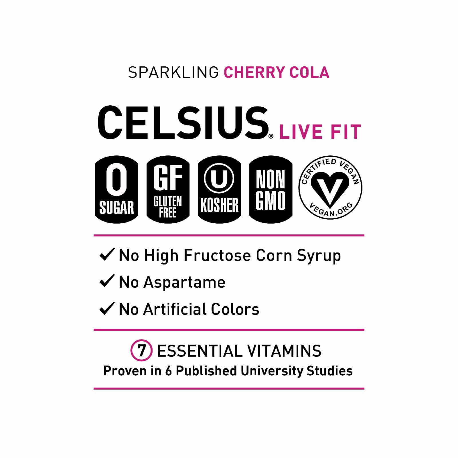 (5 pack) CELSIUS Sparkling Cherry Cola, Functional Energy Drink 12 fl oz Single Can