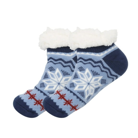 Sunvit-Panties Unisex Blue Winter Warm Faux Shearling Lined Socks - Snowflake Pattern, Free Size for Men Women, 1 Pair Festive Cozy Socks,Size Free Size