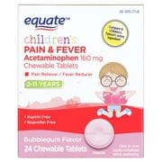 Equate Children's Bubblegum Pain & Fever Reliever Chewable Tablets, 160 mg, 24 Count