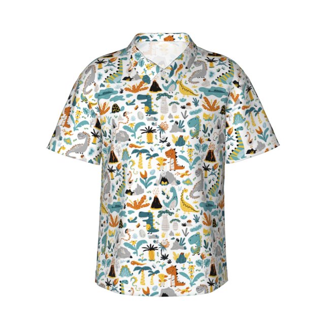 Fotbe Cartoon Dinosaur Camisa Hawaiana para Hombre Unisex – Camisa Casual de Verano con Botones de Manga Corta de Algodón y Lino,Small