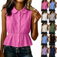 thumbnail image 2 of Yungyresw Women Button Front Tank Tops Sleeveless Collared Ruffle Strap Blouses Summer Cute Casual Peplum Tunic Shirts, 2 of 7