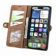 thumbnail image 2 of Dteck Zipper Wallet Pocket Case for iPhone 16E, Shockproof with Card Holders for Women Men Premium PU Leather Embossed Patterned Flip Folio Stand Wristlet TPU Inner Shell Phone Case, Brown, 2 of 4