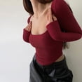 thumbnail image 5 of XFLWAM Women's Sexy Square Neck Rib Knitted Sweater Shirt Solid Color Basic Stitch Long Sleeve Skinny T Shirts Blouses Pullover Tops Red M, 5 of 9