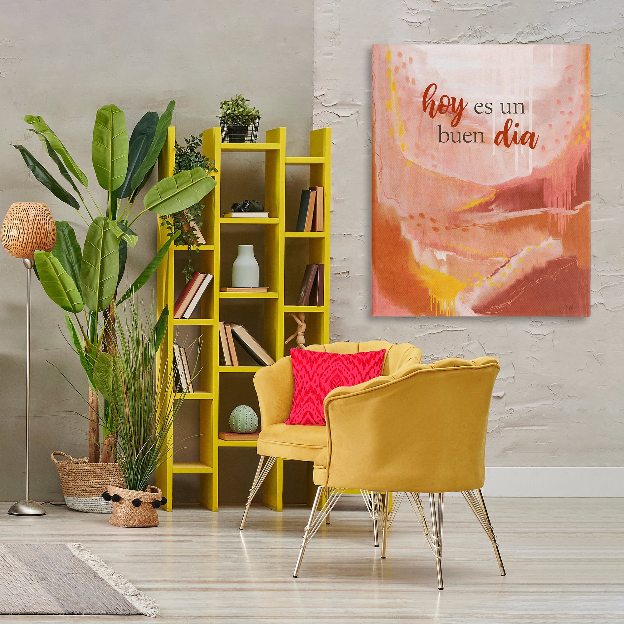 Stupell Industries Hoy es un Buen Dia Rojo Inspirational Quotes & Sayings Painting Wrapped Canvas Art Print Wall Art, 36 x 48