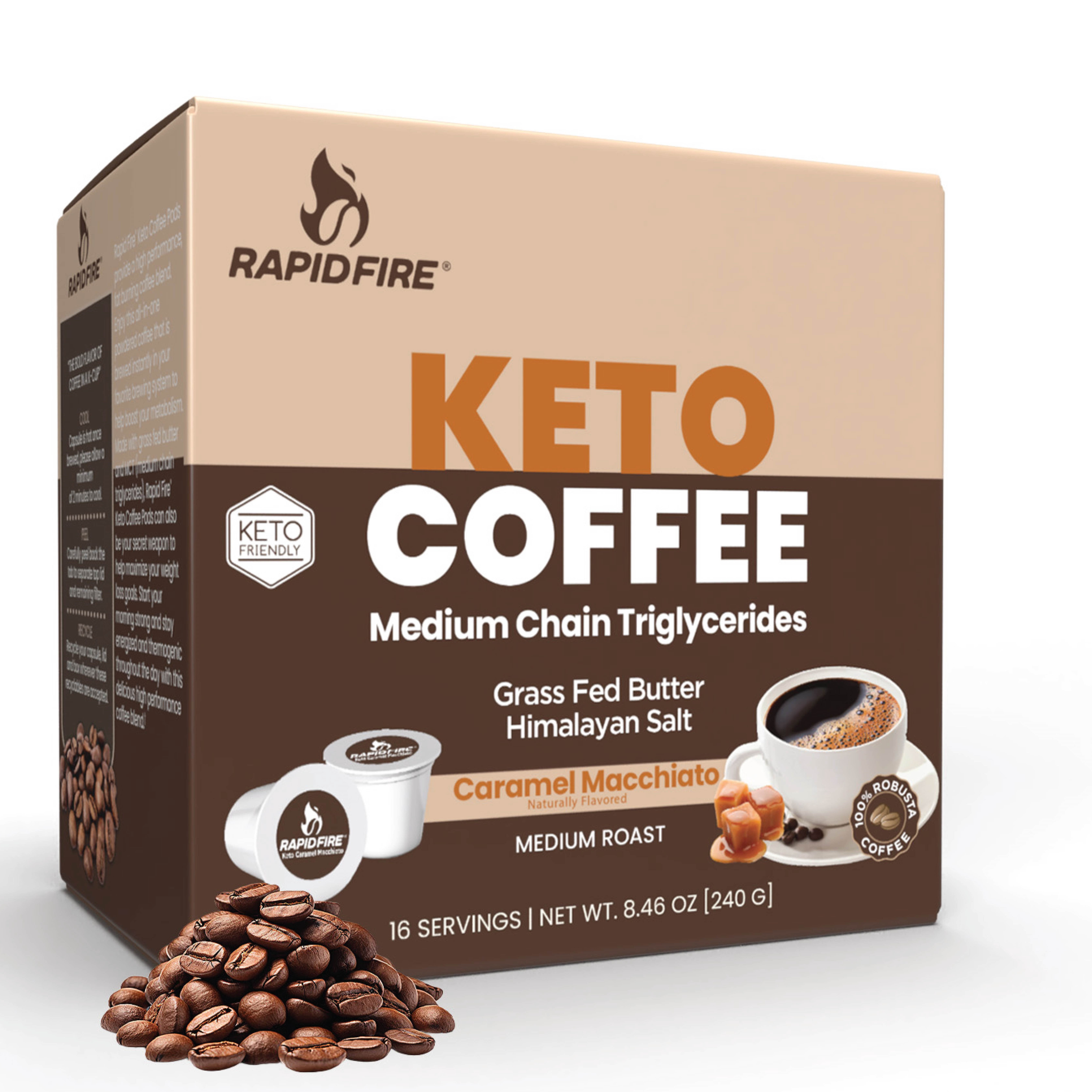 Rapid Fire Ketogenic Coffee Pods, Caramel Macchiato Flavor, 8.48 oz., 16 pods