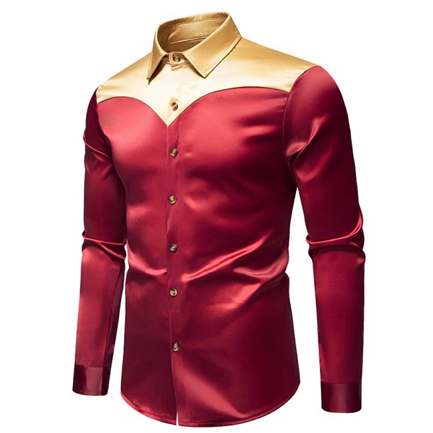 Blusa y camisa de manga larga con cuello vuelto para hombre, blusa informal de moda con botones y retazos, blusa de manga larga con cuello vuelto, blusa de poliéster para hombre