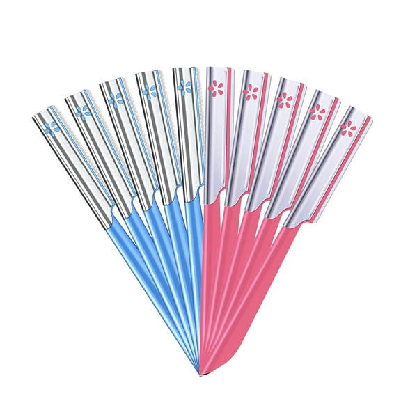 10 Pieces Eyebrow Razor for Women Facial Shaver Razor Brow Shaper Eyebrow Trimmer Dermaplaner Shaping Tool with Cover (Pink Blue)