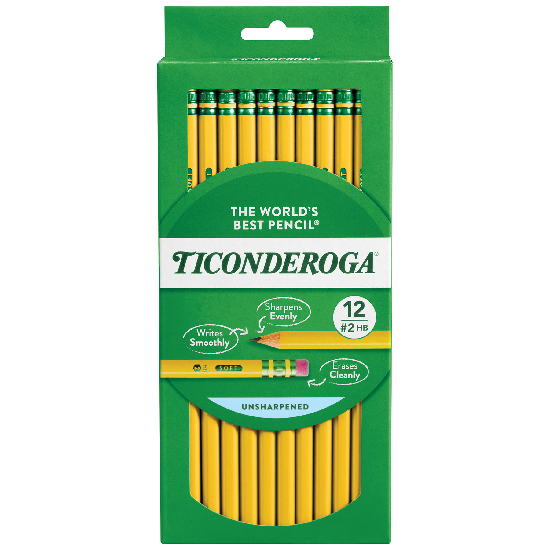 Ticonderoga Wood Pencils, Unsharpened, #2HB .3 mm Lead, Yellow, 12 Count