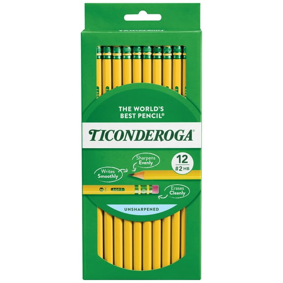Ticonderoga Premium Wood Pencils, Unsharpened #2 Lead, Yellow, 12 Count
