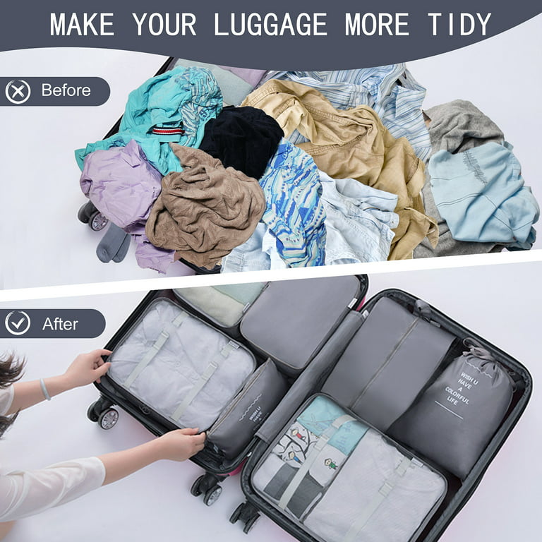 Extra Large Compression Packing Cubes for Travel Packaging Cube Luggage  Organizers 7 Piece Set-Ultralight, Expandable/Compression Bags for Clothes
