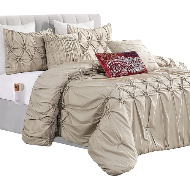 Mocassi 12-Piece Comforter Set, Ella Bedding Collection includes 6-Piece Smart Sheet Set, Matching Shams & Decorative Pillows, Full/Queen, Linen