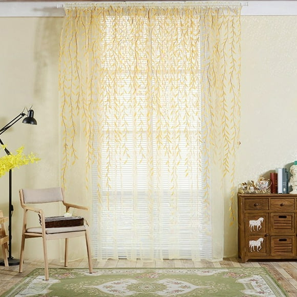 Fiudx Cortinas de Gasa Transparente, Elegante Diseño Transpirable, Delicado Estampado Floral, Filtro de Luz, Decoración para Sala de Estar y Dormitorio, Fácil Instalación, 40 X 106 Pulgadas, Color Az