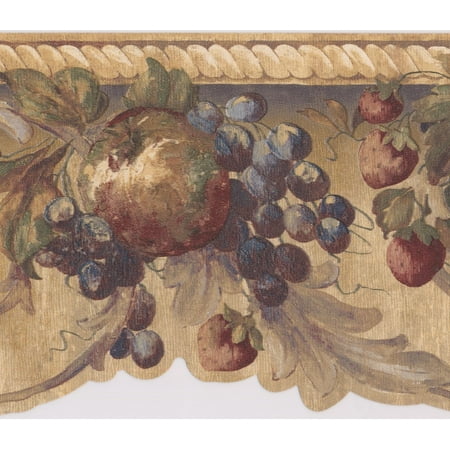 Damask Painted Fruits Grapes Scrolls Vintage Wallpaper Border Retro