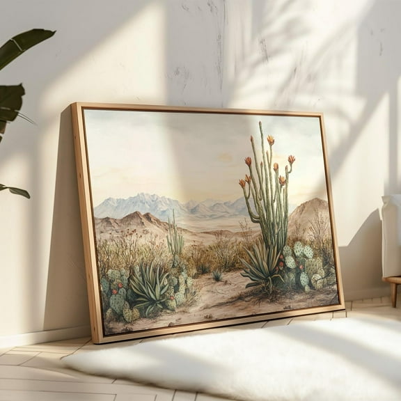 Desert Cactus Landscape Art Print – Southwest Nature Wall Decor, Serene Mountain View, Rustic Boho Aesthetic, Warm Earthy Tones Wall Art, Modern Wall Decor, 24x36 UNFRAMED