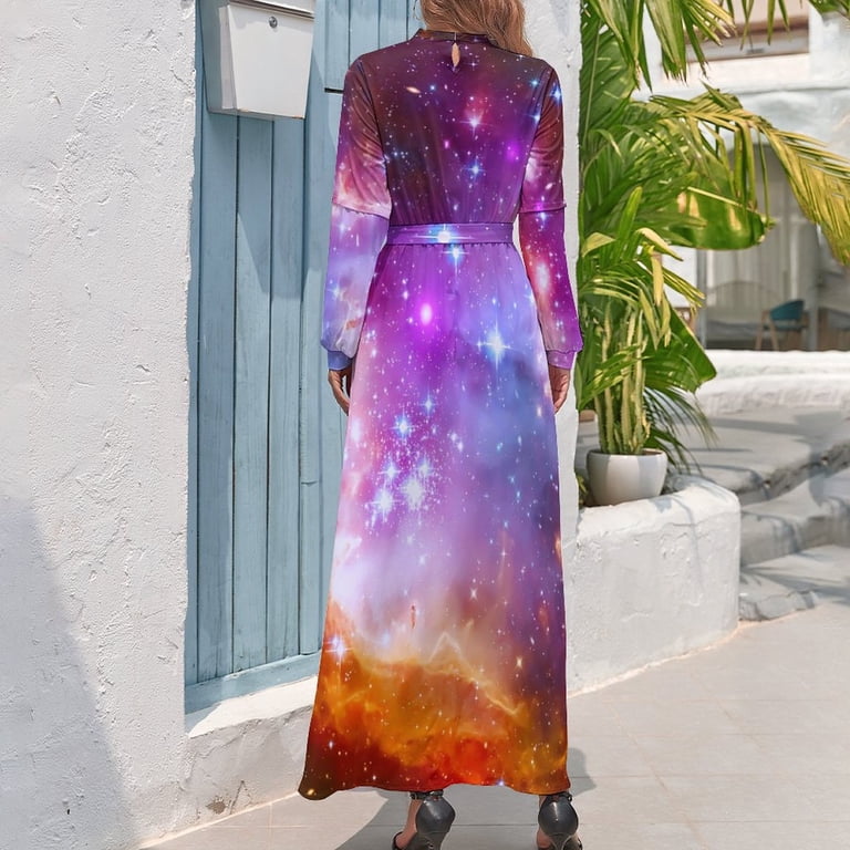 Galaxy Outer Space Dress Flaming Star Nebula Trendy Graphic Maxi Dress High  Waist Long Sleeve Street Wear Bohemia Long Dresses - Walmart.com
