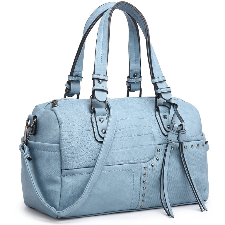 Dasein Soft Vegan Leather Barrel Bag, Large Blue Tote photo 1