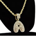 thumbnail image 5 of Bubble Letter A Block Initial 24" Rope Chain Bling Pendant Gold Finish Monogram Name Necklace, 5 of 5