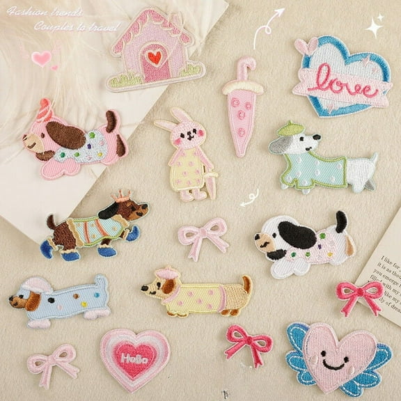 14pcs Original Cartoon Dog Love Patch Embroidered Patches Lot Iron on Badge Jeans