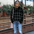 thumbnail image 3 of NAYTOAO Women Fall Pullover Sweater Turtleneck Plaid Long Sleeve Loose Casual Chunky Checked Knit Winter Sweaters Jumper Tops Black S, 3 of 5