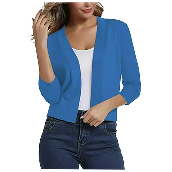 ibuvkizy Light Summer Cardigan Womens 3/4 Sleeve Cardigan Knitted Sweaters Blouses Casual Soft Loose Comfy Cropped Cardigan Tops Everyday Wear Beach Vacation Outfits Trendy Cardigan