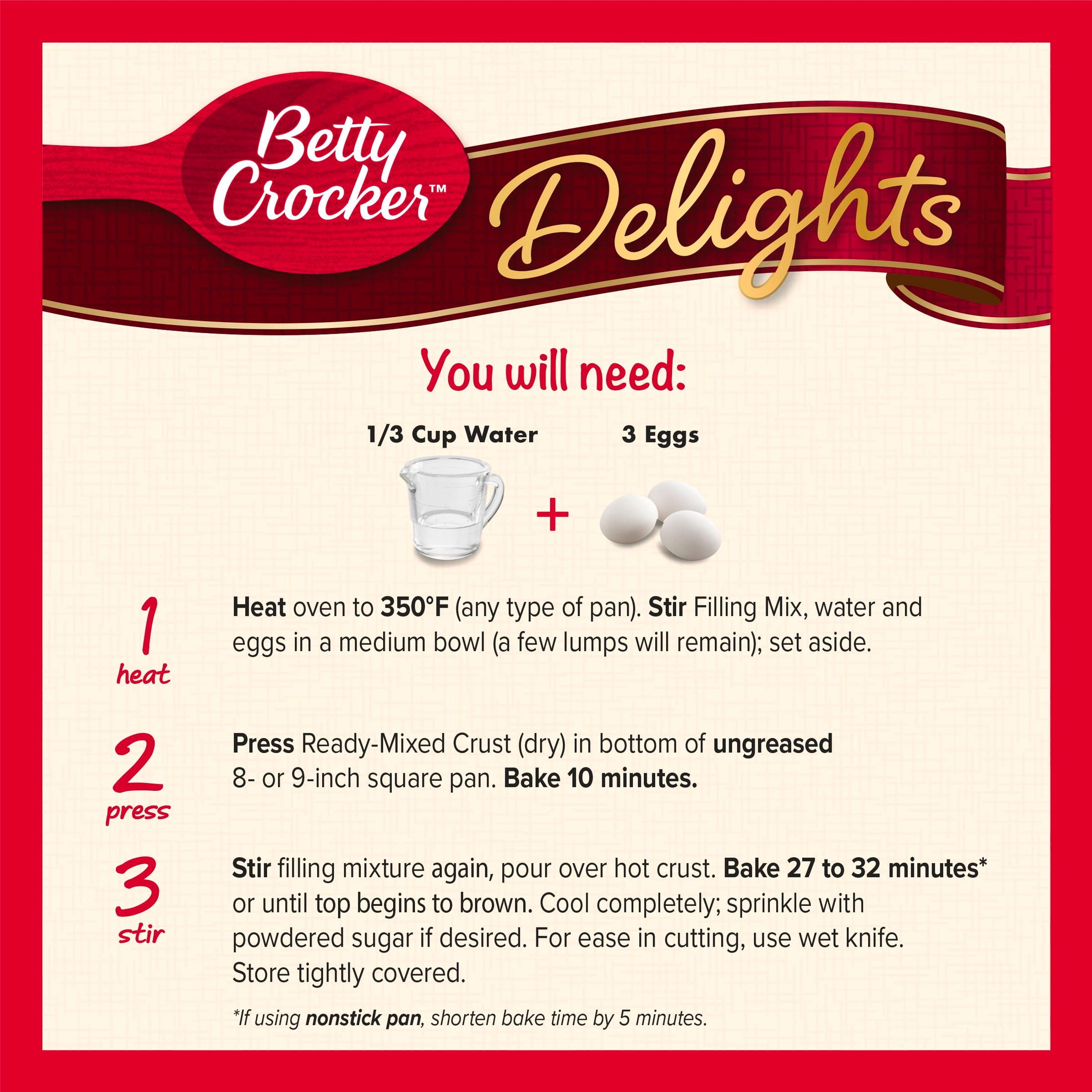 (2 pack) Betty Crocker Delights Supreme Lemon Bars Mix, 16.5 oz.