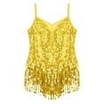 thumbnail image 5 of Miutii Kids Girls Sleeveless Sequins Tassel Hem Latin Dance Dress Rumba Samba Salsa Jazz Leotard Dress Gold 12, 5 of 7