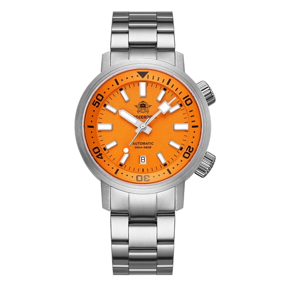 ADDIESDIVE Men's Automatic Watch Skeleton Diver 200M Waterproof, Japanese Movement, Sapphire Crystal, 42mm Luminous Orange Dial Stainless Steel