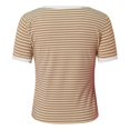 thumbnail image 5 of TSADFHJI Christmas Shirts Women Plus Women Summer Short Sleeve Shirts Crewneck Striped Color Block T Shirts Slim Fit Ribbed Knit Basic Tee Tops L Khaki, 5 of 5
