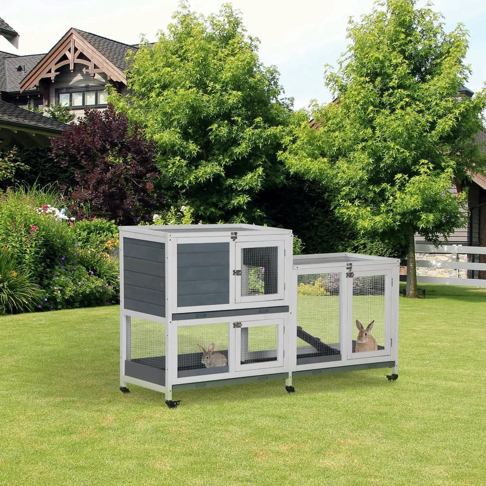 Barara King Large Rabbit Coop, Rabbit Coop, Outdoor Rabbit House,Wooden Rabbit Hutch Bunny Hutch with No Leak Tray Lockable Door Openable Top, Grey