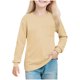 thumbnail image 2 of Cowsor Girl's Crew Neck Solid Color Sweatshirts with No Hood Casual Color Block Long Sleeve Pullover Tops, 2 of 7