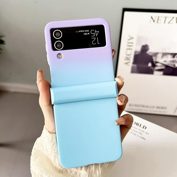 Full Hinge Protection for Samsung Galaxy Z Flip 5 4 3 5G Case Gradient Hard Shockproof Slim Double Color Cover (PurpleSkyblue,for Samsung Z Flip 5)