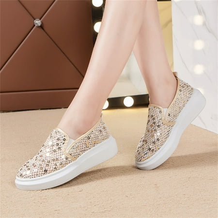 

ERTUTUYI Fashion Summer And Autumn Women Casual Shoes Mesh Breathable And Comfortable Thick Soled Sequins Yellow 37