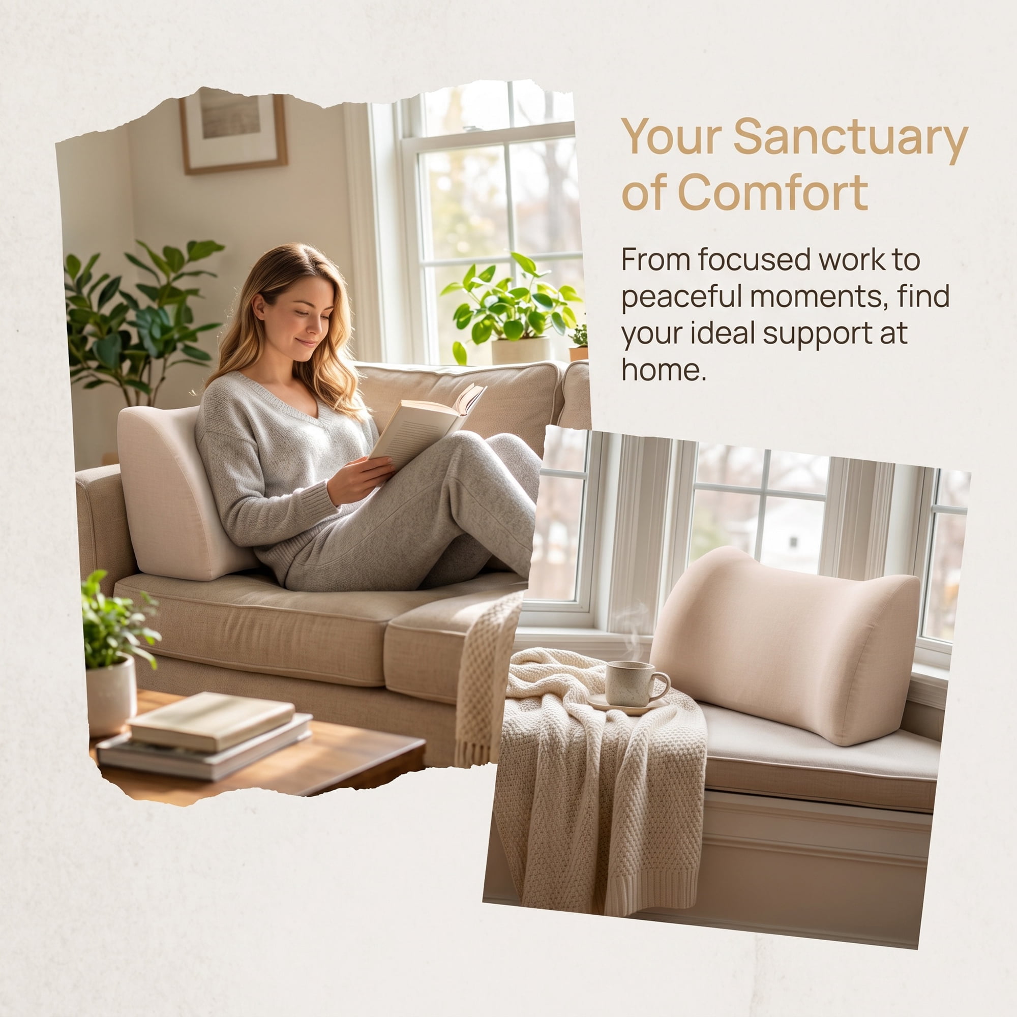 Unique Bargains Lumbar Support Pillow Cotton Back Support Beige-Yellow 17.7" x 7.5" x 11"