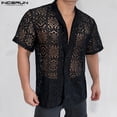 thumbnail image 2 of INCERUN Tops 2024 estilo coreano nueva moda para hombres camisas a cuadros sexis de tracería ropa de calle de verano blusa de solapa de manga corta para hombre S-5XL, 2 of 5