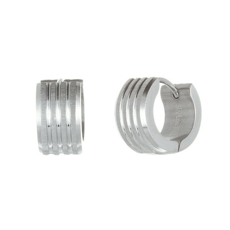 Reinforcements Ribbed Design Huggie Earrings in Stainless Steel for Men