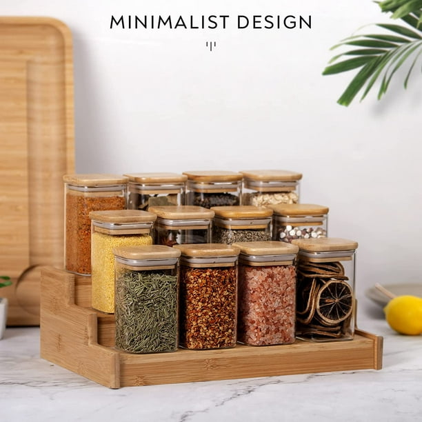Laramaid 9oz 12Packs glass Jars Set with 208 Minimalist Spice Labels, Square  Spice Jars with Bamboo Lids and White Vinyl customized Sticker Labels, Food  Storage container canisters 