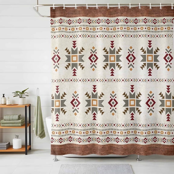 Shower Curtains for Bathroom, Boho Geometric Waterproof Fabric Shower Curtain, Modern Brown Abstract Art Western Southwest Decorative Bathroom Curtain for Bathtub, 36"x72", No Hooks Included