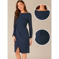 thumbnail image 2 of DARING DIVA Boat Neck Ruched Split Sheath Dress XS Dark Blue, 2 of 6