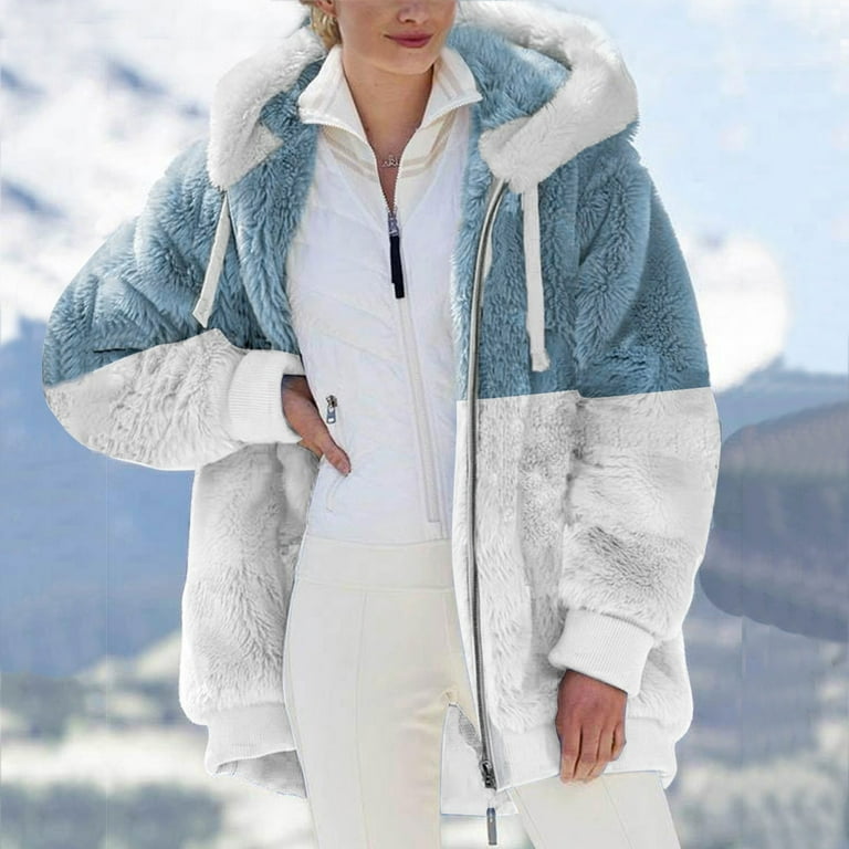 Abcnature Womens Fuzzy Fleece Jacket, Zip Up Plush Color Block Winter Jacket Coat, Fleece Blanket Jackets for Women with Hood with Pockets XXXXXL - Walmart.com